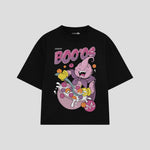 Playera streetwear premium de anime y gaming ExtraLife MX, corte boxy oversized drop shoulder heavyweight en color Deep Black y Off-White, moda urbana mexicana de culto.