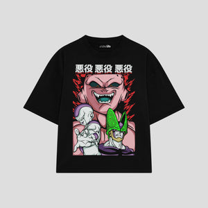 Playera streetwear premium de anime y gaming ExtraLife MX, corte boxy oversized drop shoulder heavyweight en color Deep Black y Off-White, moda urbana mexicana de culto.