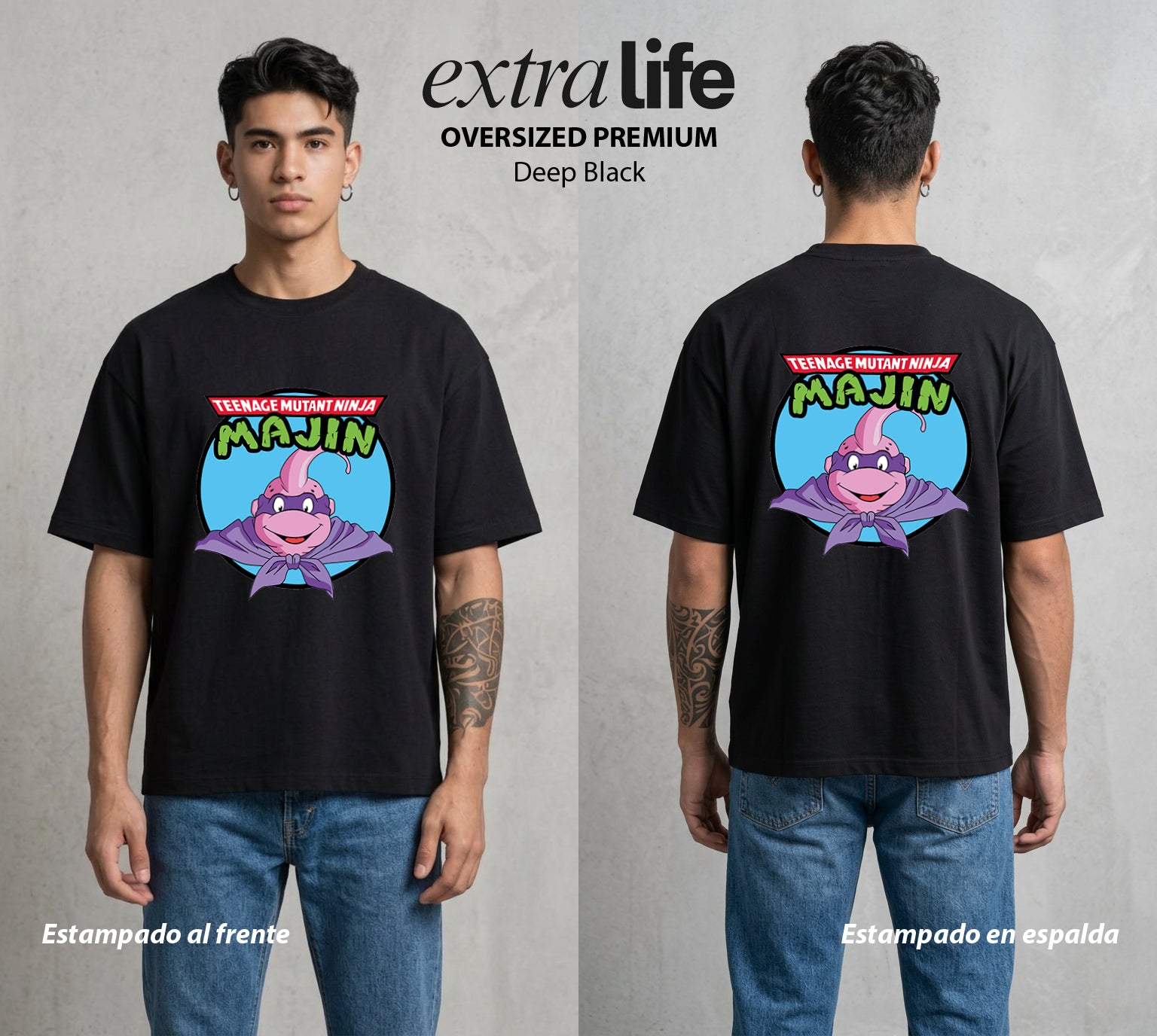 El Poder de las Esferas | Dulce y Tortugas #00847 - Playera Oversized Premium | Deep Black - Foto en modelo