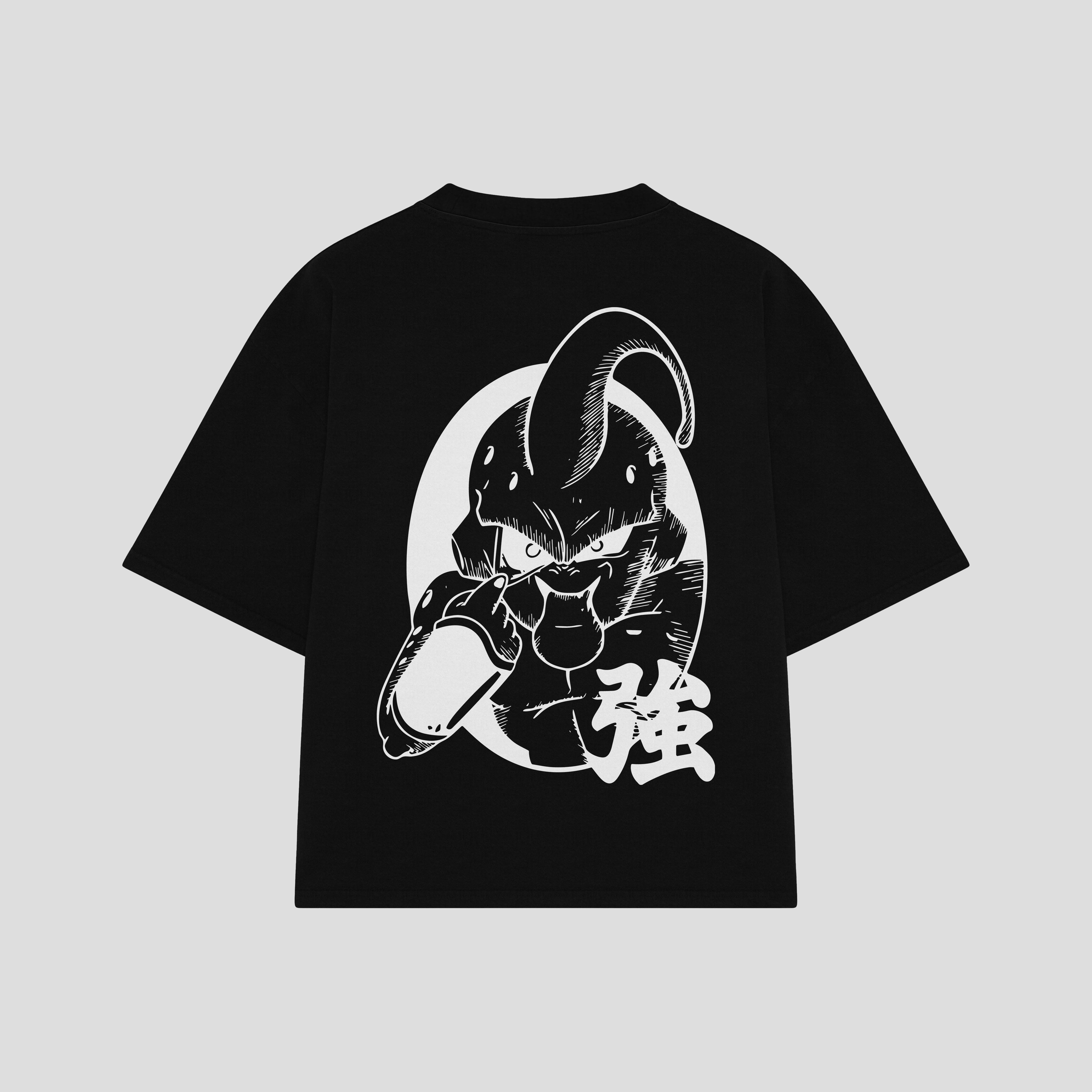 Playera streetwear premium de anime y gaming ExtraLife MX, corte boxy oversized drop shoulder heavyweight en color Deep Black y Off-White, moda urbana mexicana de culto.