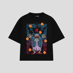 Playera streetwear premium de anime y gaming ExtraLife MX, corte boxy oversized drop shoulder heavyweight en color Deep Black y Off-White, moda urbana mexicana de culto.