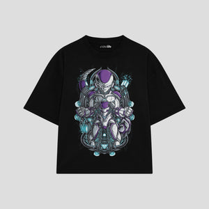 Playera streetwear premium de anime y gaming ExtraLife MX, corte boxy oversized drop shoulder heavyweight en color Deep Black y Off-White, moda urbana mexicana de culto.