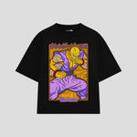 Playera streetwear premium de anime y gaming ExtraLife MX, corte boxy oversized drop shoulder heavyweight en color Deep Black y Off-White, moda urbana mexicana de culto.