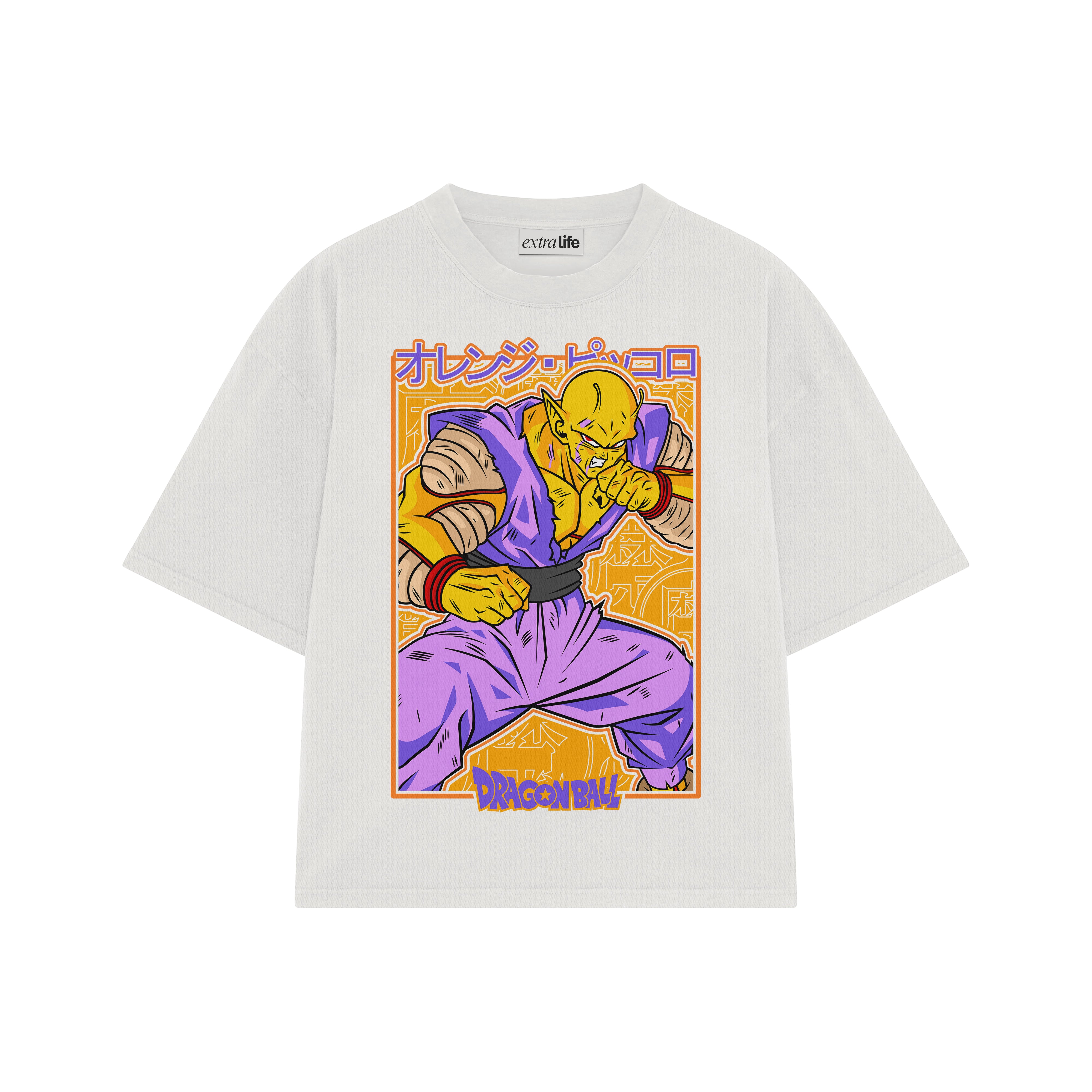 Playera streetwear premium de anime y gaming ExtraLife MX, corte boxy oversized drop shoulder heavyweight en color Deep Black y Off-White, moda urbana mexicana de culto.