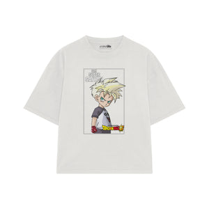 Playera streetwear premium de anime y gaming ExtraLife MX, corte boxy oversized drop shoulder heavyweight en color Deep Black y Off-White, moda urbana mexicana de culto.