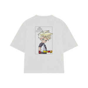 Playera streetwear premium de anime y gaming ExtraLife MX, corte boxy oversized drop shoulder heavyweight en color Deep Black y Off-White, moda urbana mexicana de culto.