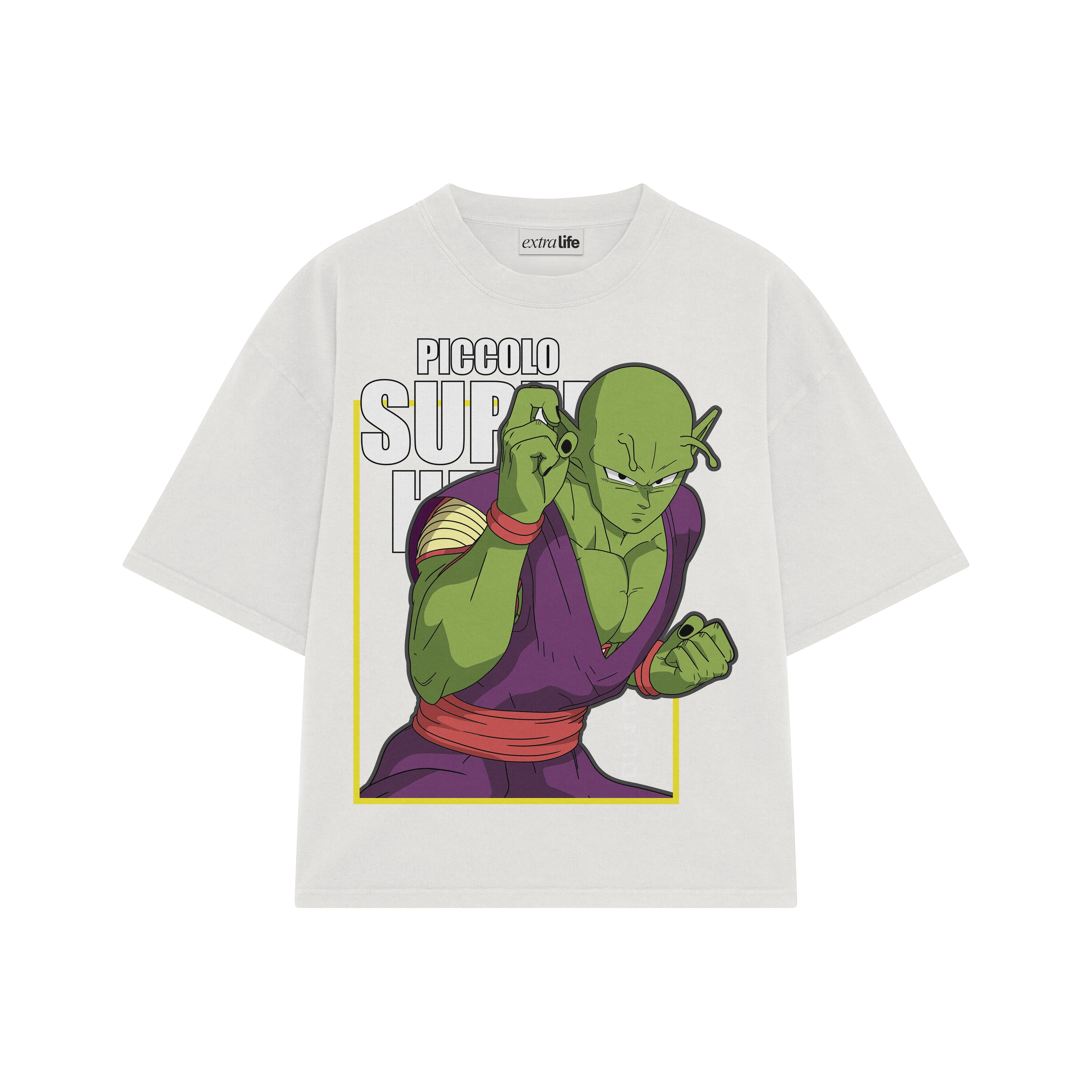 Playera streetwear premium de anime y gaming ExtraLife MX, corte boxy oversized drop shoulder heavyweight en color Deep Black y Off-White, moda urbana mexicana de culto.