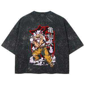 Playera streetwear premium de anime y gaming ExtraLife MX, corte boxy deluxe mineral wash heavyweight en color Acid Wash, moda urbana mexicana de culto.