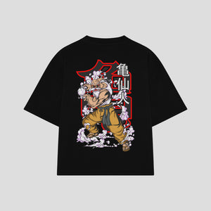 Playera streetwear premium de anime y gaming ExtraLife MX, corte boxy oversized drop shoulder heavyweight en color Deep Black y Off-White, moda urbana mexicana de culto.