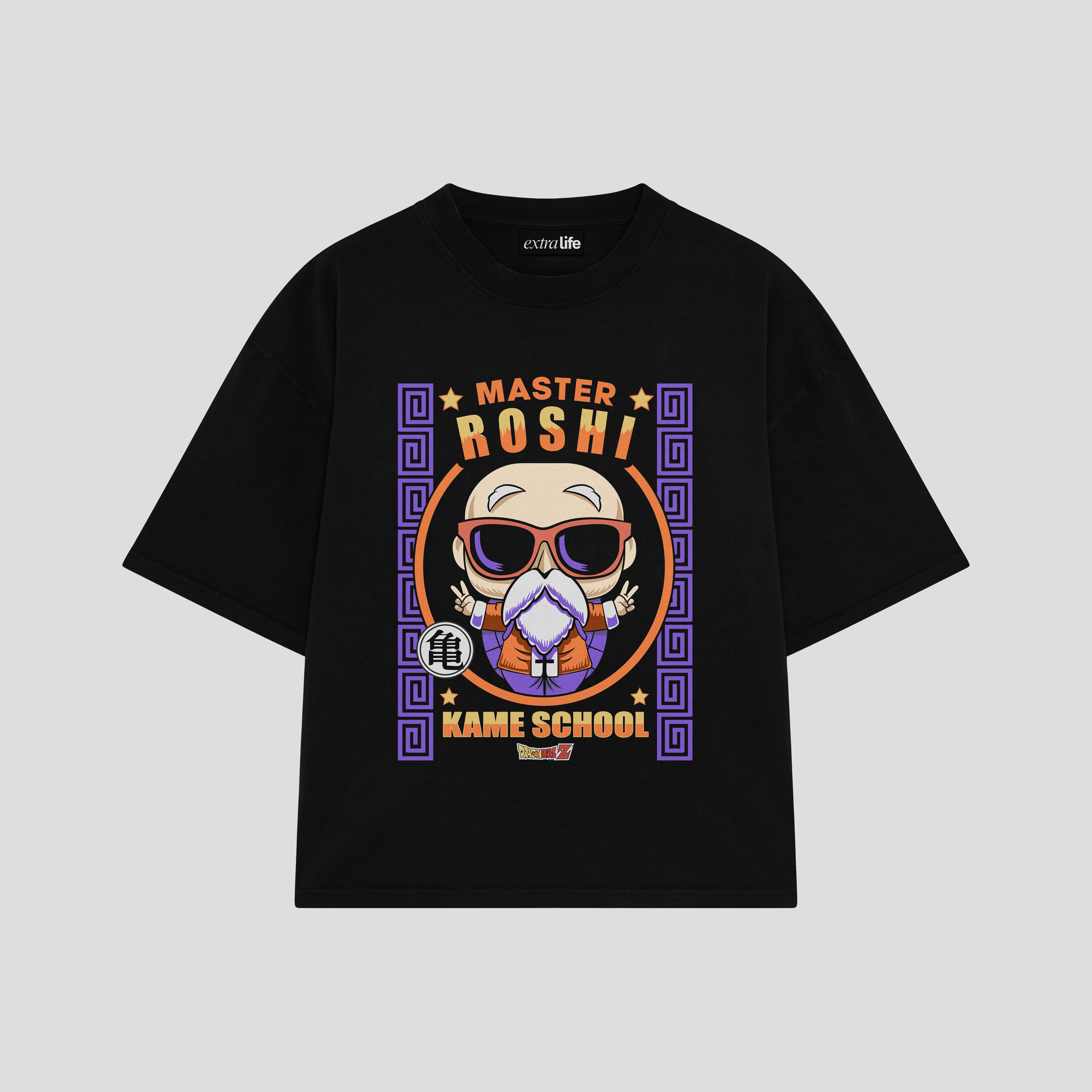 Playera streetwear premium de anime y gaming ExtraLife MX, corte boxy oversized drop shoulder heavyweight en color Deep Black y Off-White, moda urbana mexicana de culto.