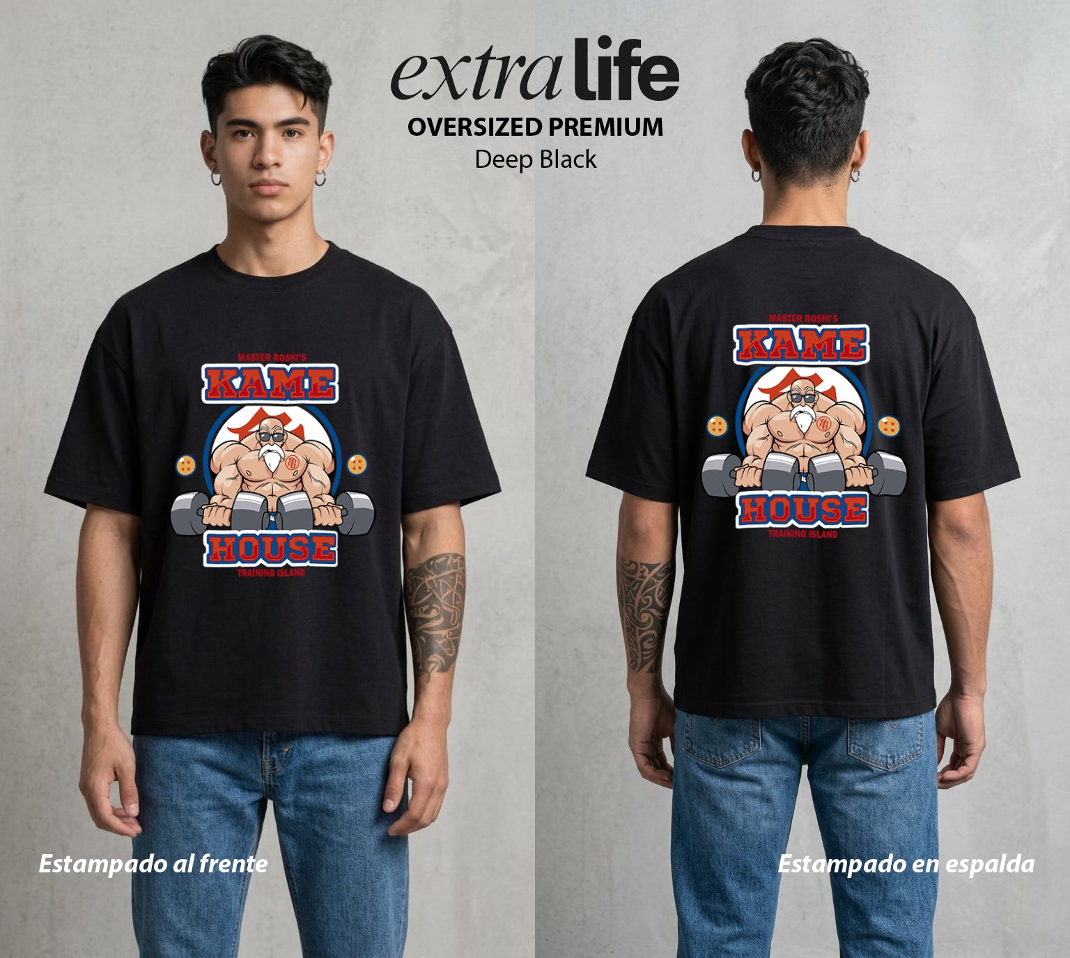 El Poder de las Esferas | El Ermitaño Tortuga en el Gym #00868 - Playera Oversized Premium | Deep Black - Foto en modelo