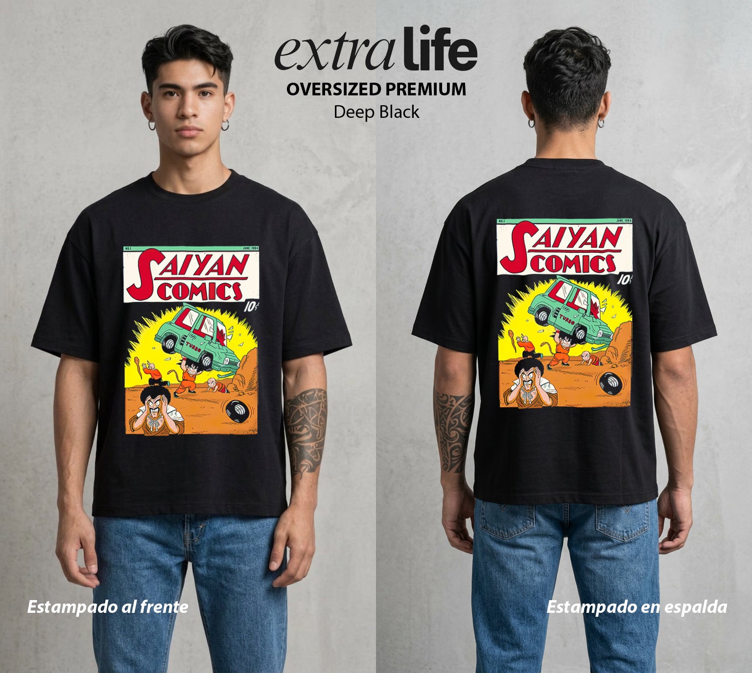 El Poder de las Esferas | El Saiyajin del Comic #00871 - Playera Oversized Premium | Deep Black - Foto en modelo