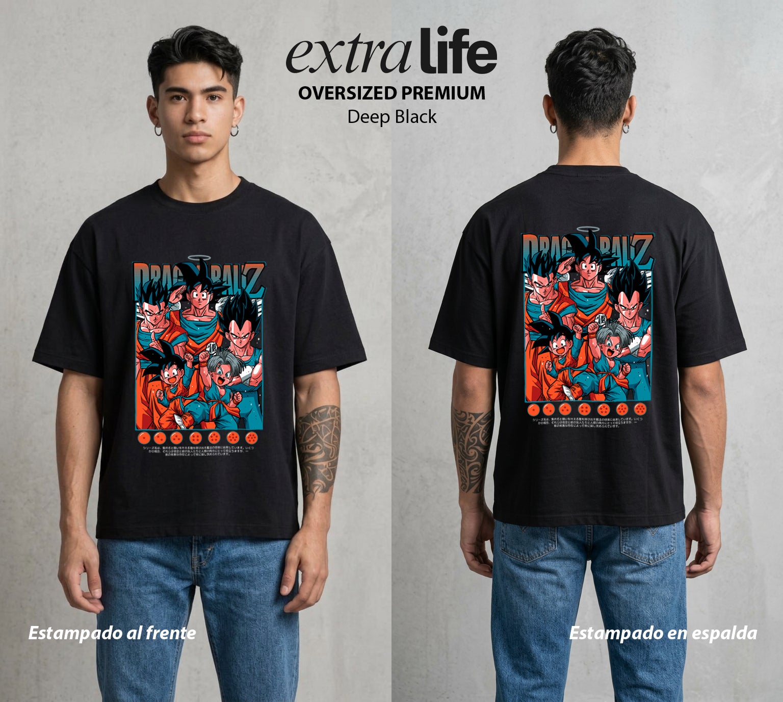 El Poder de las Esferas | Los Hijos del Universo #00874 - Playera Oversized Premium | Deep Black - Foto en modelo