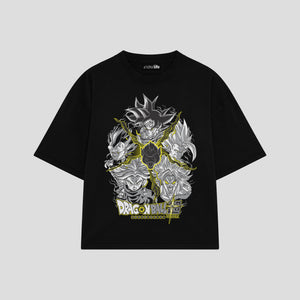 Playera streetwear premium de anime y gaming ExtraLife MX, corte boxy oversized drop shoulder heavyweight en color Deep Black y Off-White, moda urbana mexicana de culto.