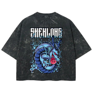 Playera streetwear premium de anime y gaming ExtraLife MX, corte boxy deluxe mineral wash heavyweight en color Acid Wash, moda urbana mexicana de culto.
