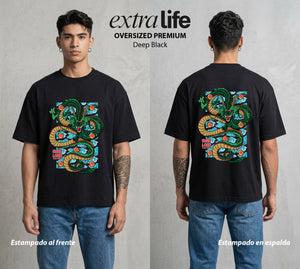 El Poder de las Esferas | El Dragon Eterno #00878 - Playera Oversized Premium | Deep Black - Foto en modelo