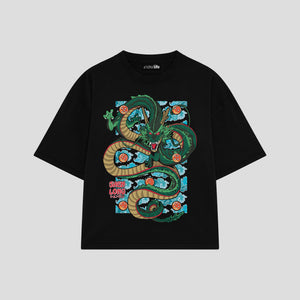 Playera streetwear premium de anime y gaming ExtraLife MX, corte boxy oversized drop shoulder heavyweight en color Deep Black y Off-White, moda urbana mexicana de culto.
