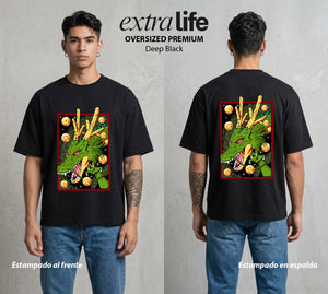 El Poder de las Esferas | El Dragon de los Deseos #00881 - Playera Oversized Premium | Deep Black - Foto en modelo