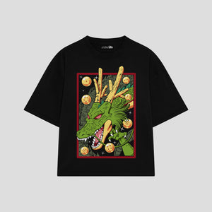 Playera streetwear premium de anime y gaming ExtraLife MX, corte boxy oversized drop shoulder heavyweight en color Deep Black y Off-White, moda urbana mexicana de culto.