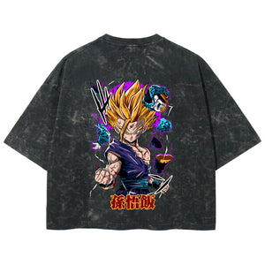 Playera streetwear premium de anime y gaming ExtraLife MX, corte boxy deluxe mineral wash heavyweight en color Acid Wash, moda urbana mexicana de culto.