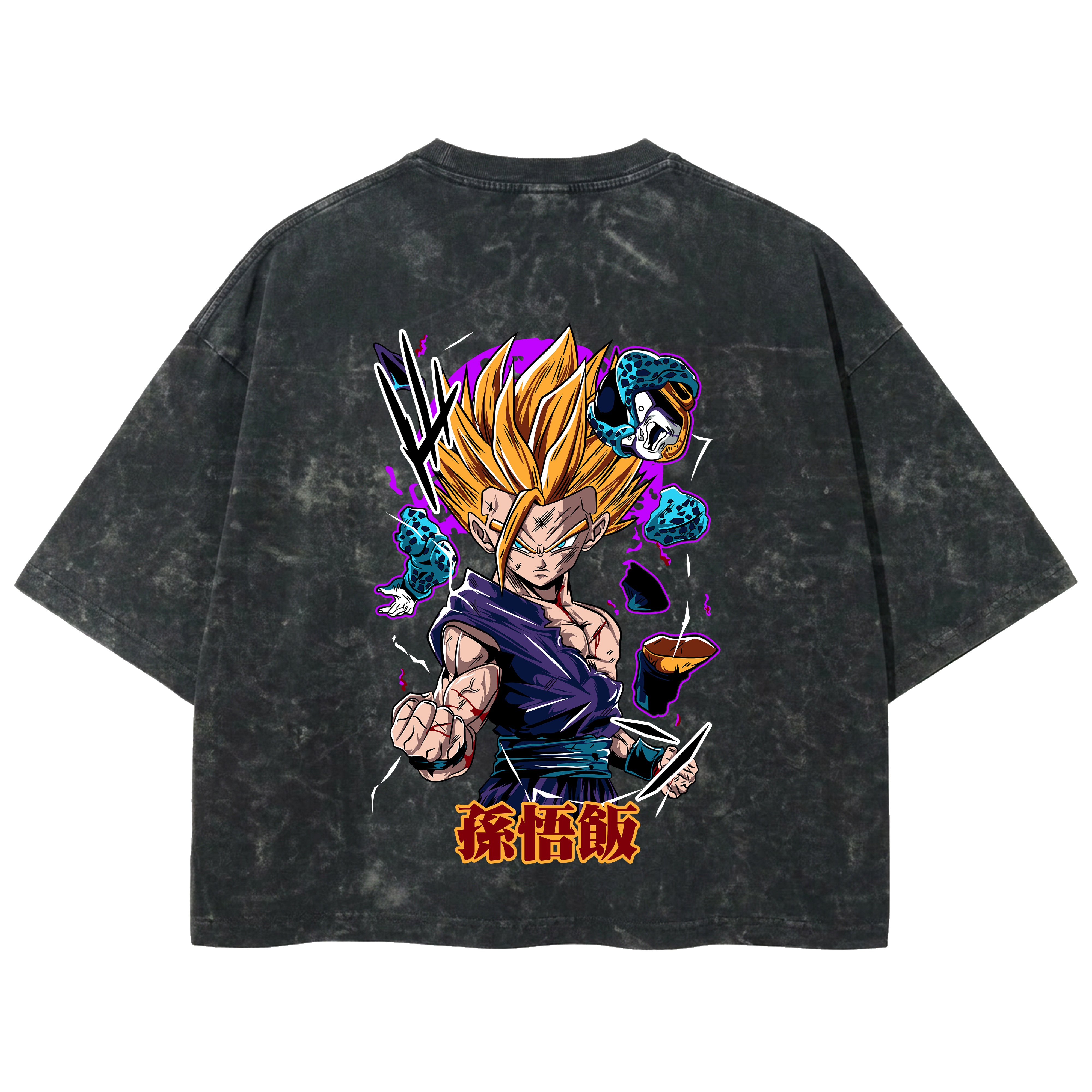 Playera streetwear premium de anime y gaming ExtraLife MX, corte boxy deluxe mineral wash heavyweight en color Acid Wash, moda urbana mexicana de culto.