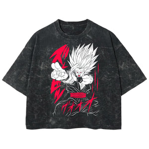 Playera streetwear premium de anime y gaming ExtraLife MX, corte boxy deluxe mineral wash heavyweight en color Acid Wash, moda urbana mexicana de culto.