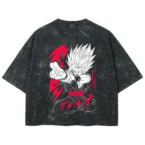 Playera streetwear premium de anime y gaming ExtraLife MX, corte boxy deluxe mineral wash heavyweight en color Acid Wash, moda urbana mexicana de culto.