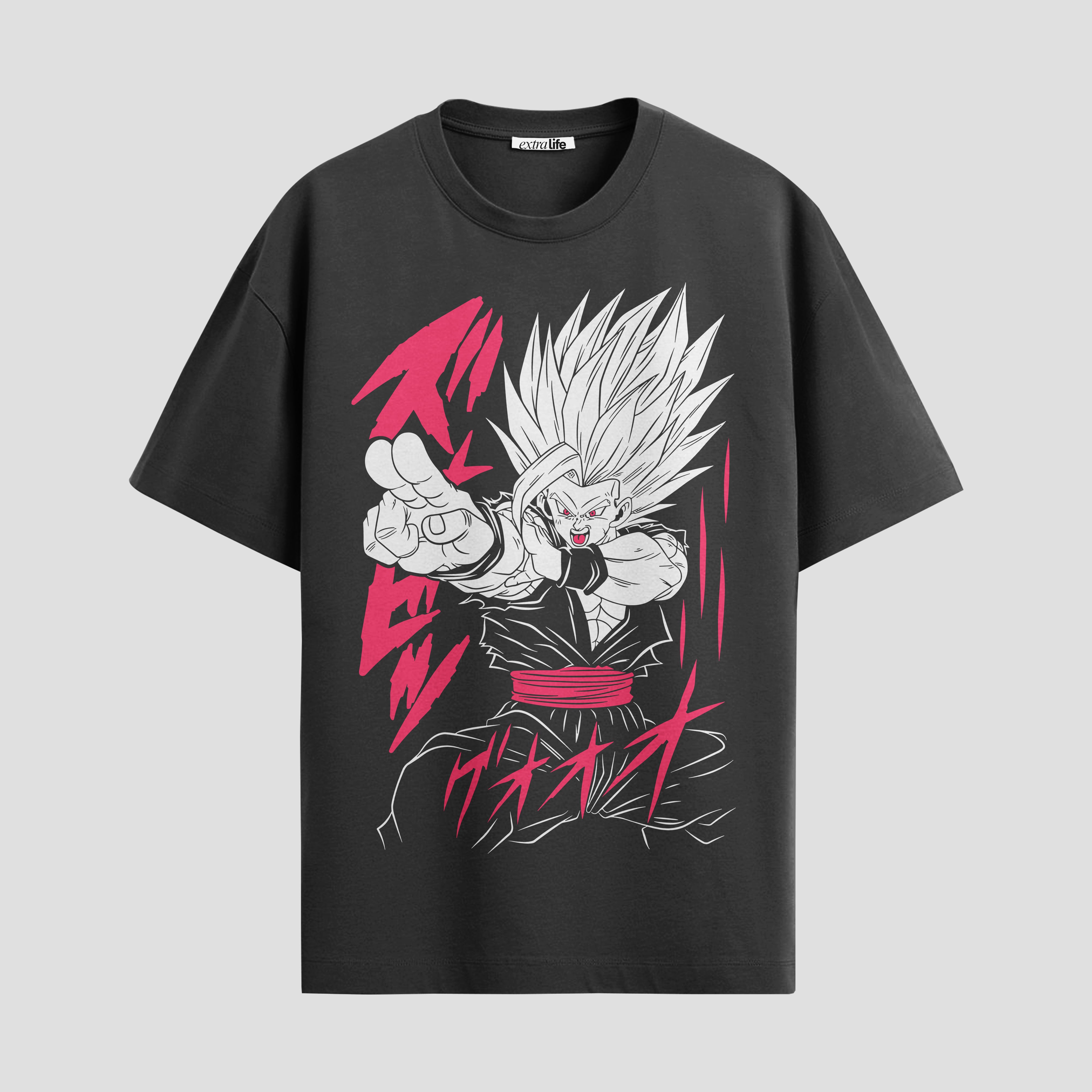 Playera urbana de anime y gaming ExtraLife MX, corte Standard Fit unisex ligero y transpirable en color Deep Black y Pure White, ropa de uso diario para gym y casual.
