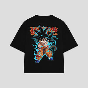 Playera streetwear premium de anime y gaming ExtraLife MX, corte boxy oversized drop shoulder heavyweight en color Deep Black y Off-White, moda urbana mexicana de culto.