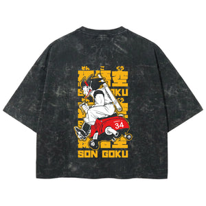 Playera streetwear premium de anime y gaming ExtraLife MX, corte boxy deluxe mineral wash heavyweight en color Acid Wash, moda urbana mexicana de culto.