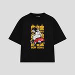 Playera streetwear premium de anime y gaming ExtraLife MX, corte boxy oversized drop shoulder heavyweight en color Deep Black y Off-White, moda urbana mexicana de culto.