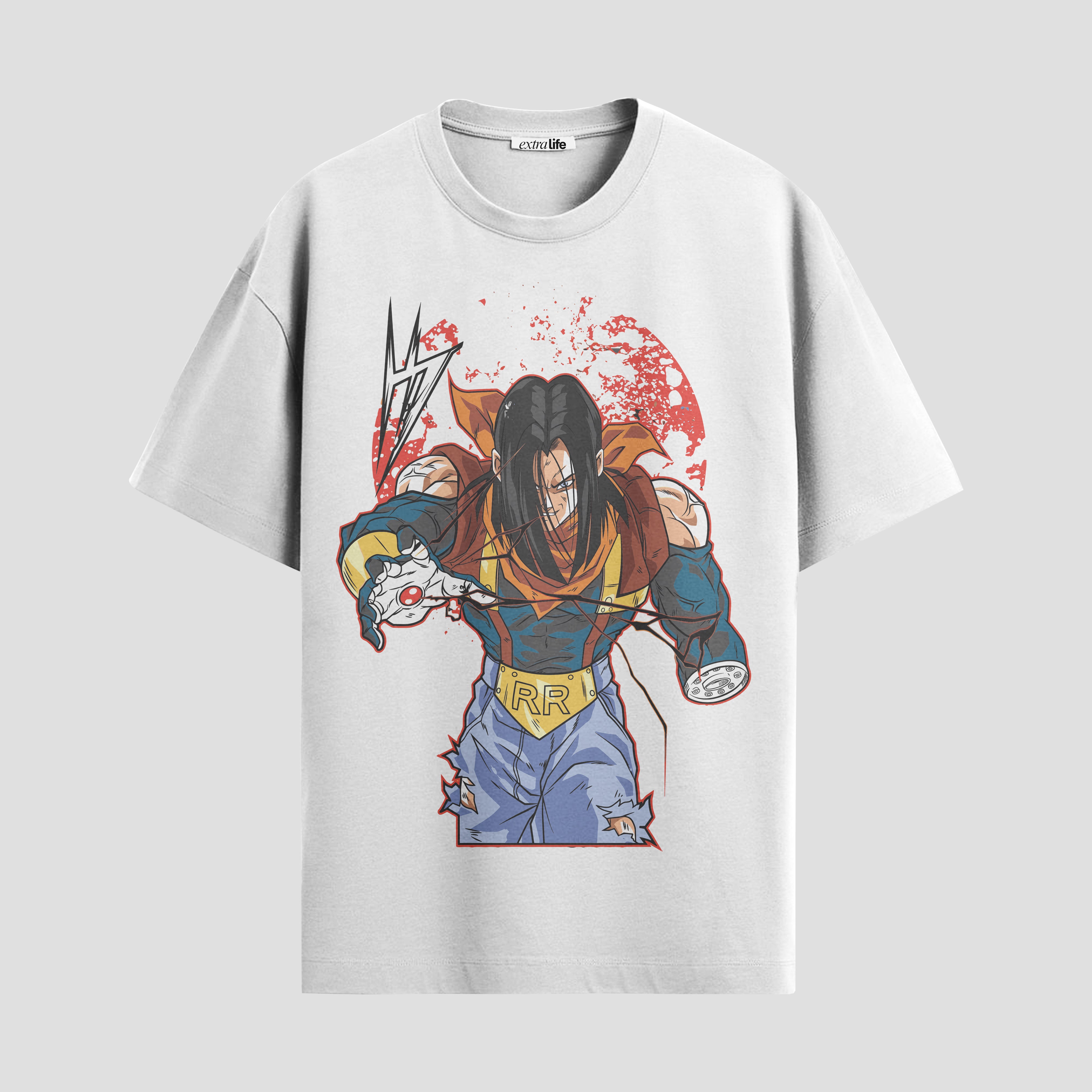 Playera urbana de anime y gaming ExtraLife MX, corte Standard Fit unisex ligero y transpirable en color Deep Black y Pure White, ropa de uso diario para gym y casual.