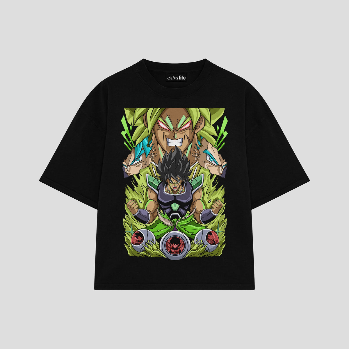 Playera streetwear premium de anime y gaming ExtraLife MX, corte oversized drop shoulder ligero y fresco en color Deep Black y Off-White, moda urbana mexicana de culto.