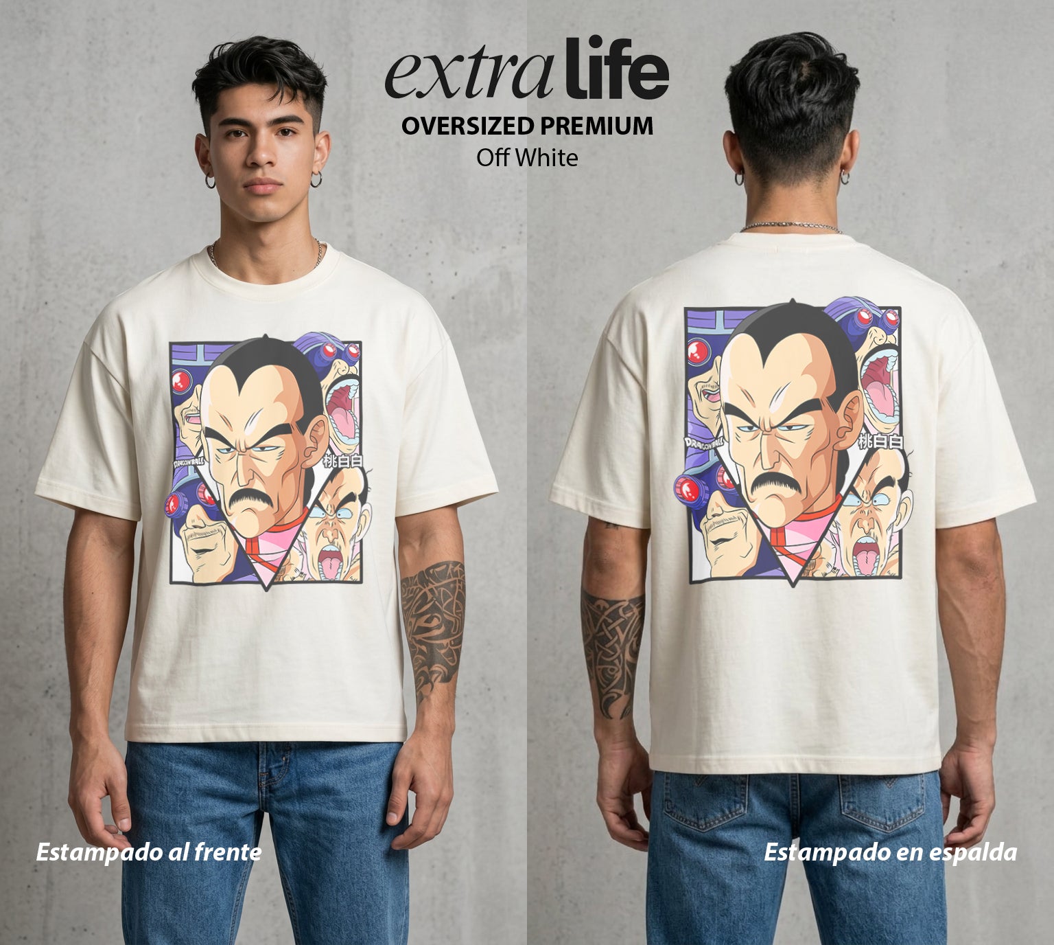 El Poder de las Esferas | El Asesino del Pasado #00892 - Playera Oversized Premium | Off White - Foto en modelo