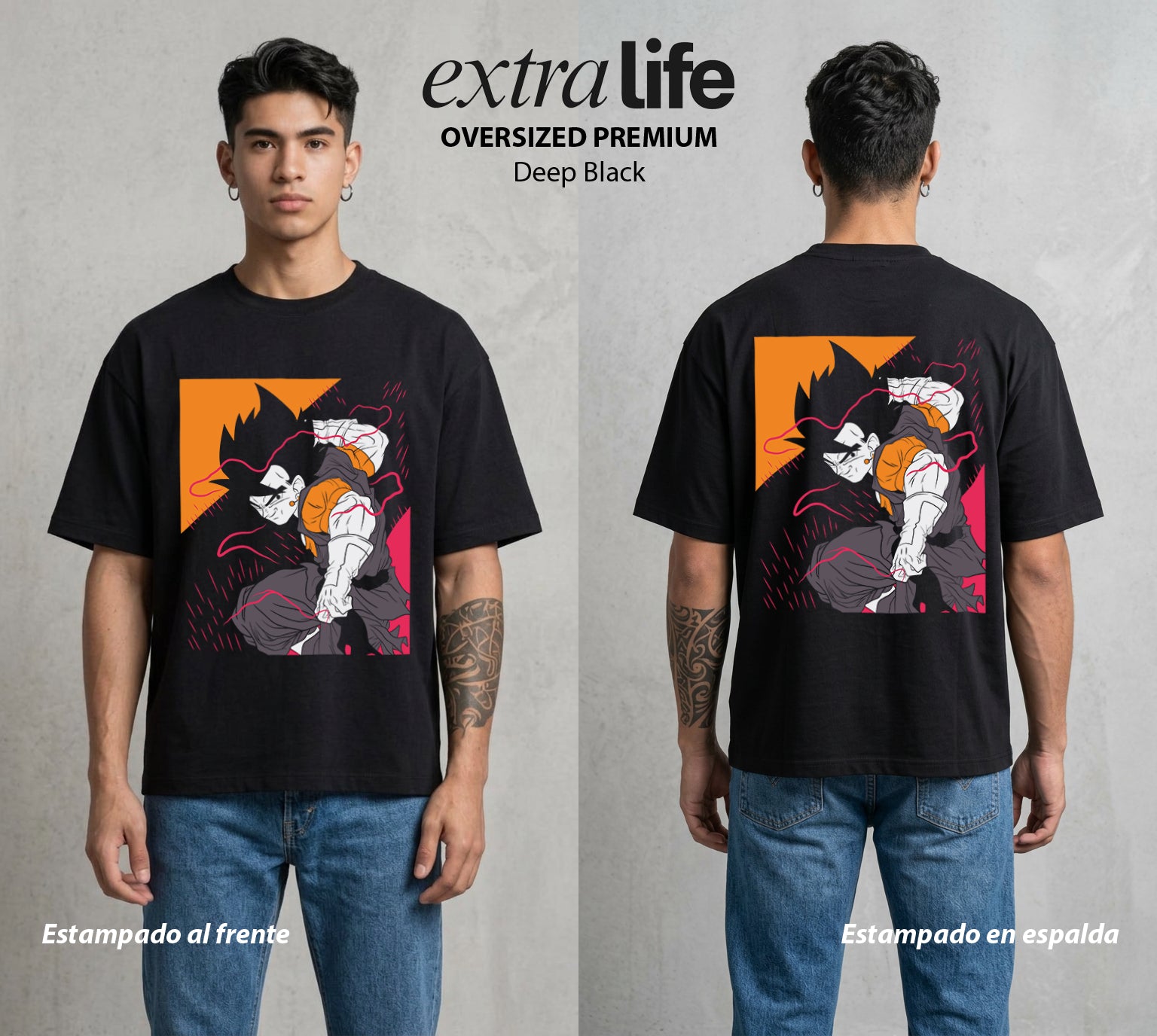 El Poder de las Esferas | El Principe Caido #00898 - Playera Oversized Premium | Deep Black - Foto en modelo