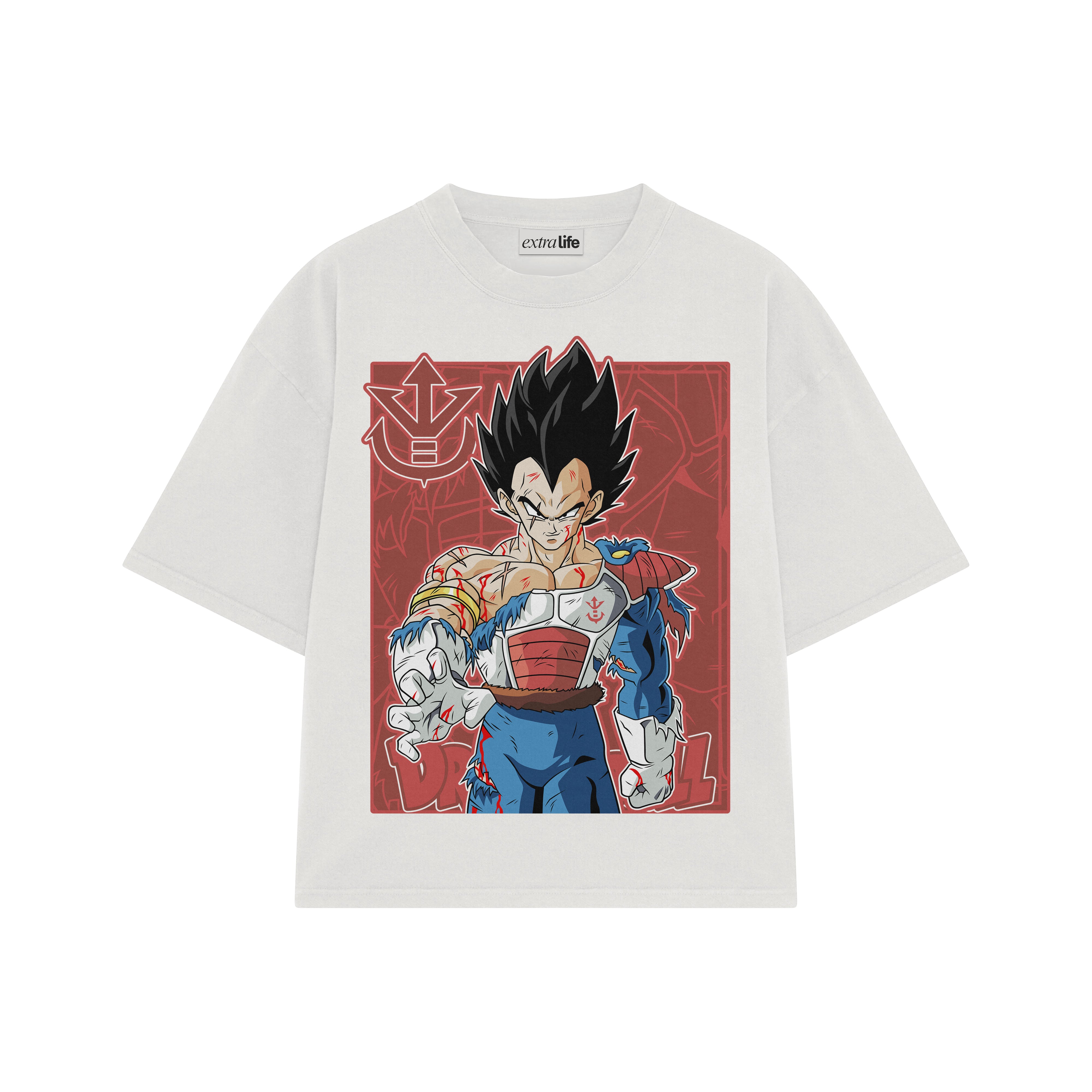 Playera streetwear premium de anime y gaming ExtraLife MX, corte boxy oversized drop shoulder heavyweight en color Deep Black y Off-White, moda urbana mexicana de culto.