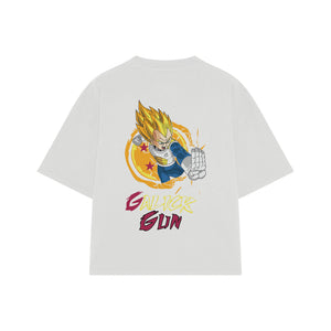 Playera streetwear premium de anime y gaming ExtraLife MX, corte boxy oversized drop shoulder heavyweight en color Deep Black y Off-White, moda urbana mexicana de culto.
