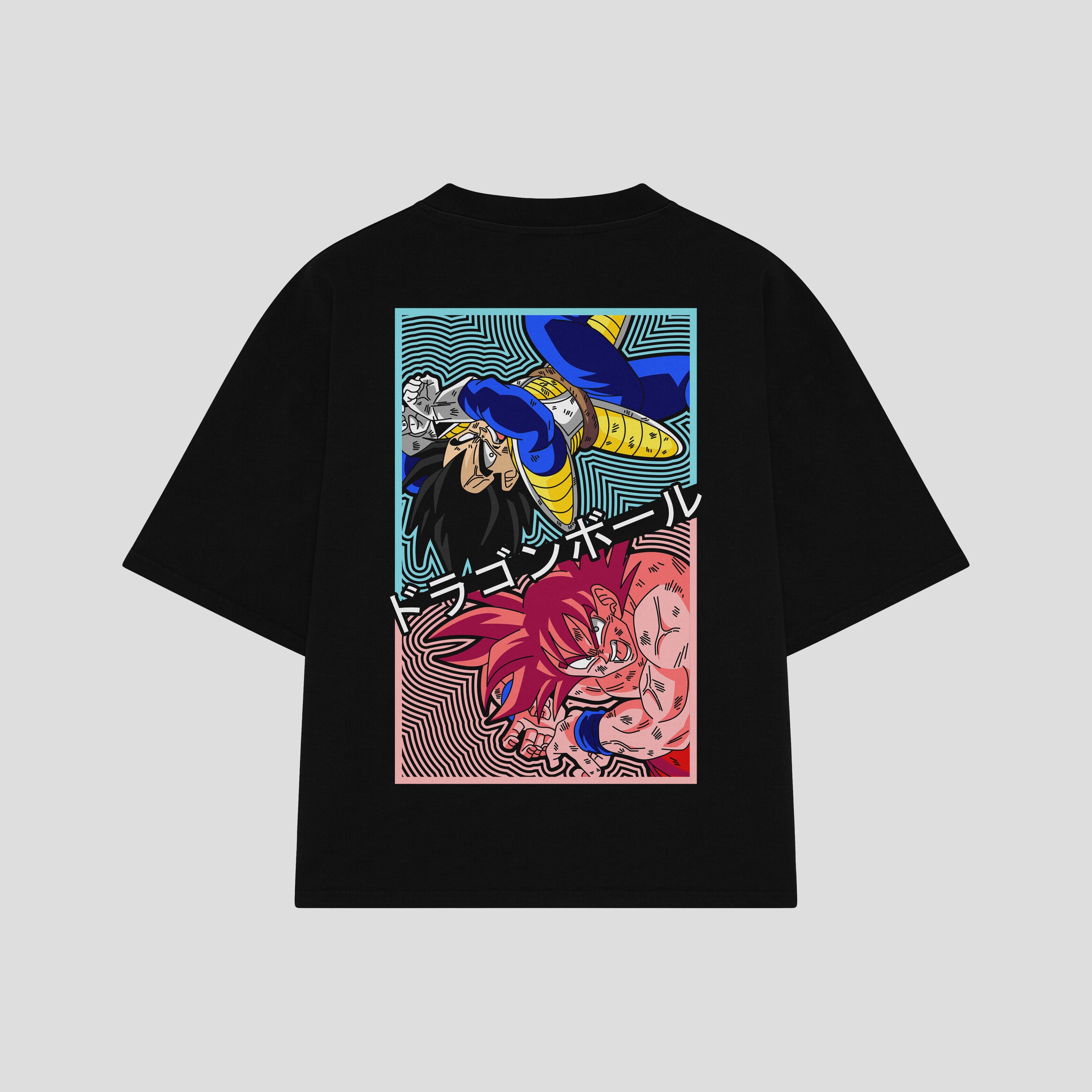 Playera streetwear premium de anime y gaming ExtraLife MX, corte boxy oversized drop shoulder heavyweight en color Deep Black y Off-White, moda urbana mexicana de culto.