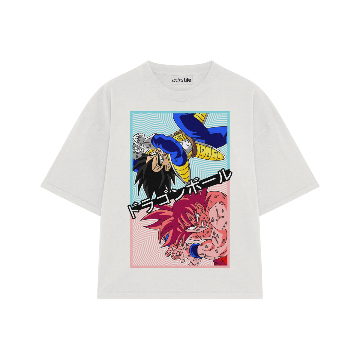 Playera streetwear premium de anime y gaming ExtraLife MX, corte oversized drop shoulder ligero y fresco en color Deep Black y Off-White, moda urbana mexicana de culto.