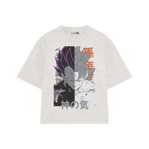 Playera streetwear premium de anime y gaming ExtraLife MX, corte boxy oversized drop shoulder heavyweight en color Deep Black y Off-White, moda urbana mexicana de culto.
