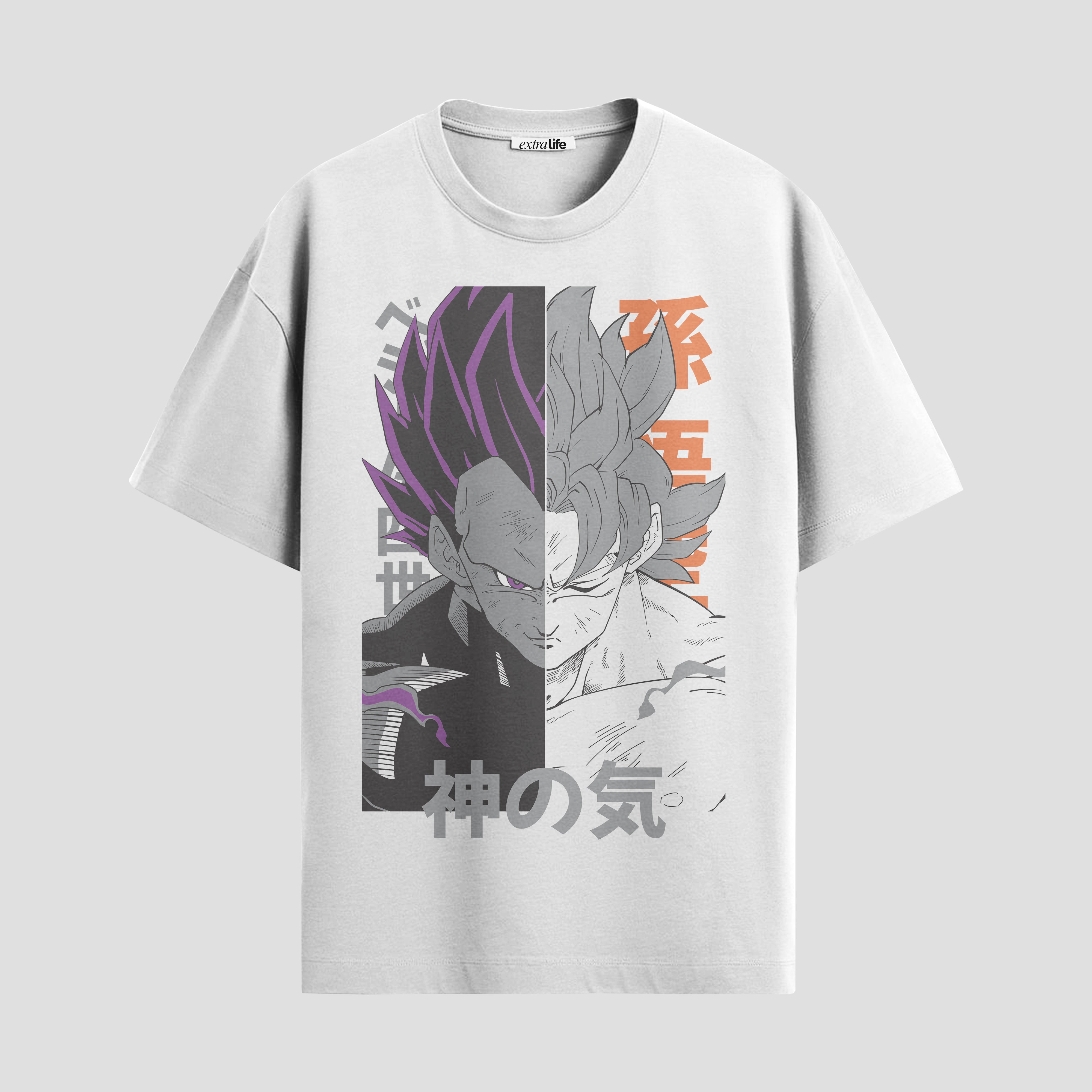 Playera urbana de anime y gaming ExtraLife MX, corte Standard Fit unisex ligero y transpirable en color Deep Black y Pure White, ropa de uso diario para gym y casual.