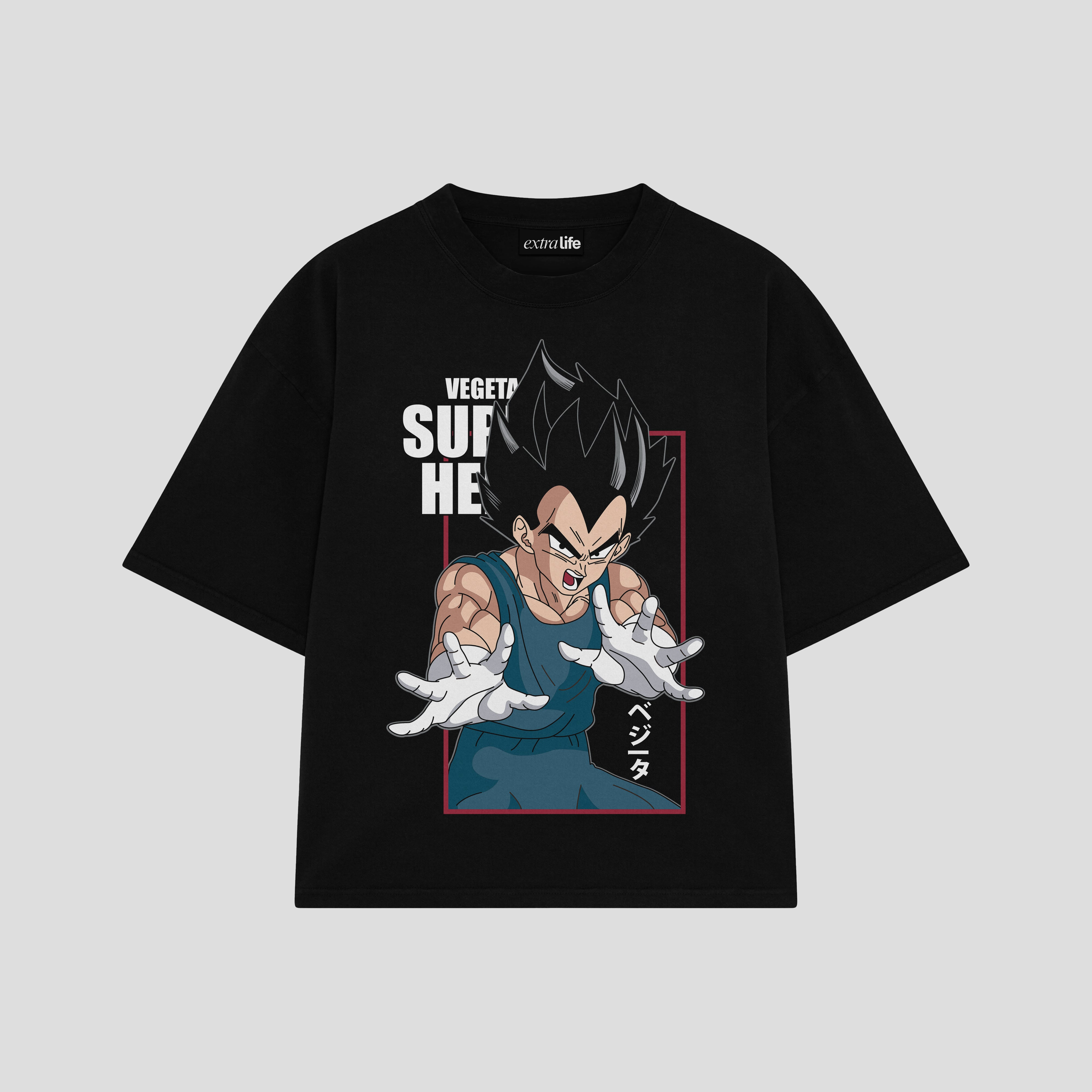 Playera streetwear premium de anime y gaming ExtraLife MX, corte boxy oversized drop shoulder heavyweight en color Deep Black y Off-White, moda urbana mexicana de culto.