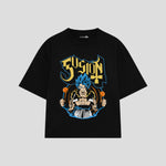 Playera streetwear premium de anime y gaming ExtraLife MX, corte boxy oversized drop shoulder heavyweight en color Deep Black y Off-White, moda urbana mexicana de culto.