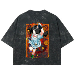 Playera streetwear premium de anime y gaming ExtraLife MX, corte boxy deluxe mineral wash heavyweight en color Acid Wash, moda urbana mexicana de culto.
