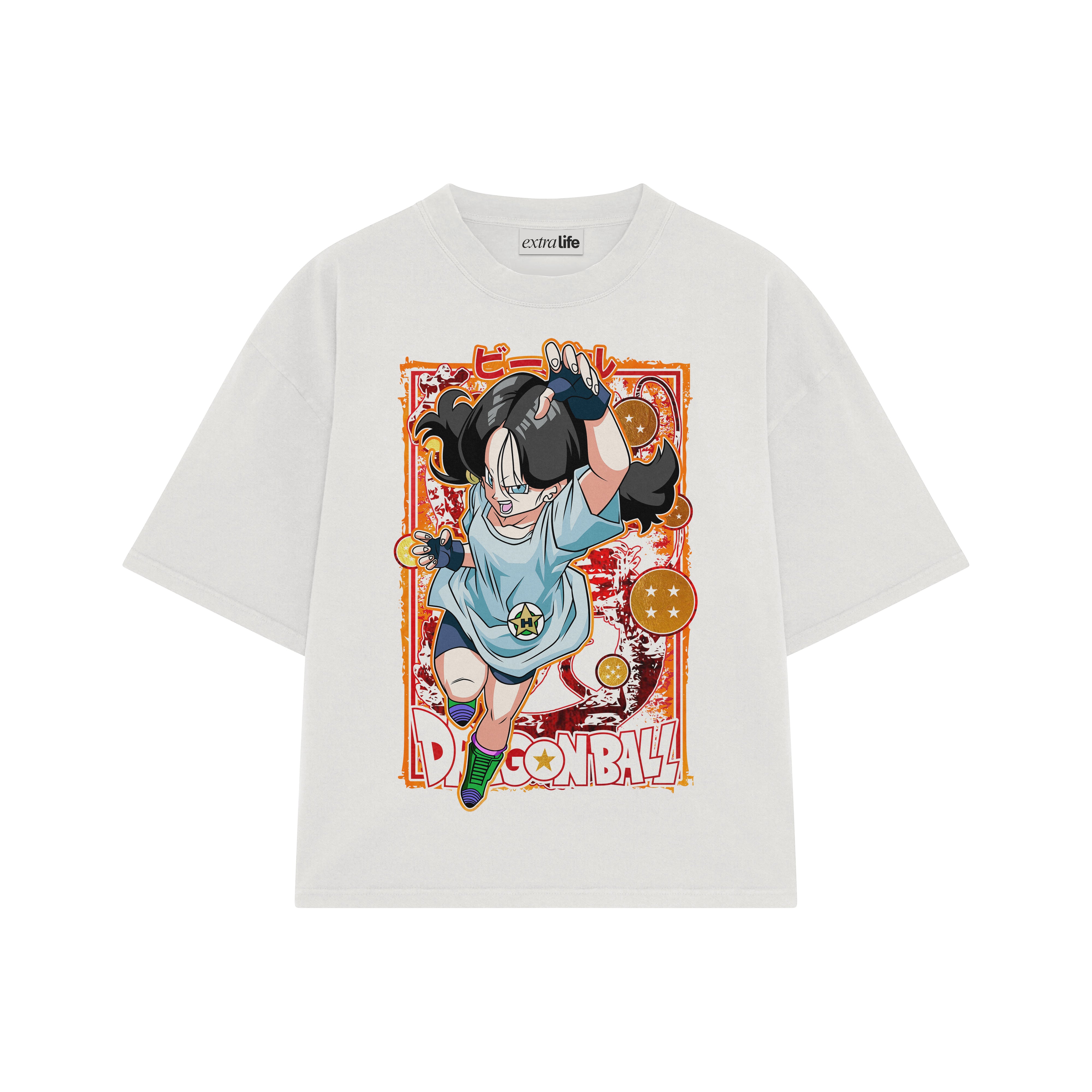 Playera streetwear premium de anime y gaming ExtraLife MX, corte boxy oversized drop shoulder heavyweight en color Deep Black y Off-White, moda urbana mexicana de culto.