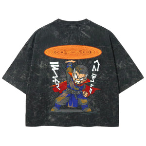 Playera streetwear premium de anime y gaming ExtraLife MX, corte boxy deluxe mineral wash heavyweight en color Acid Wash, moda urbana mexicana de culto.
