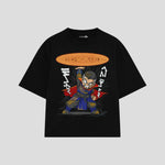 Playera streetwear premium de anime y gaming ExtraLife MX, corte boxy oversized drop shoulder heavyweight en color Deep Black y Off-White, moda urbana mexicana de culto.
