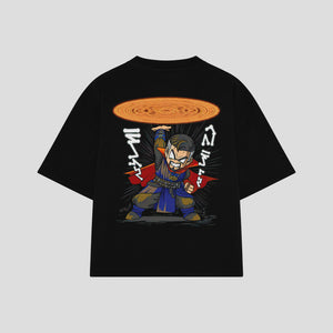 Playera streetwear premium de anime y gaming ExtraLife MX, corte boxy oversized drop shoulder heavyweight en color Deep Black y Off-White, moda urbana mexicana de culto.