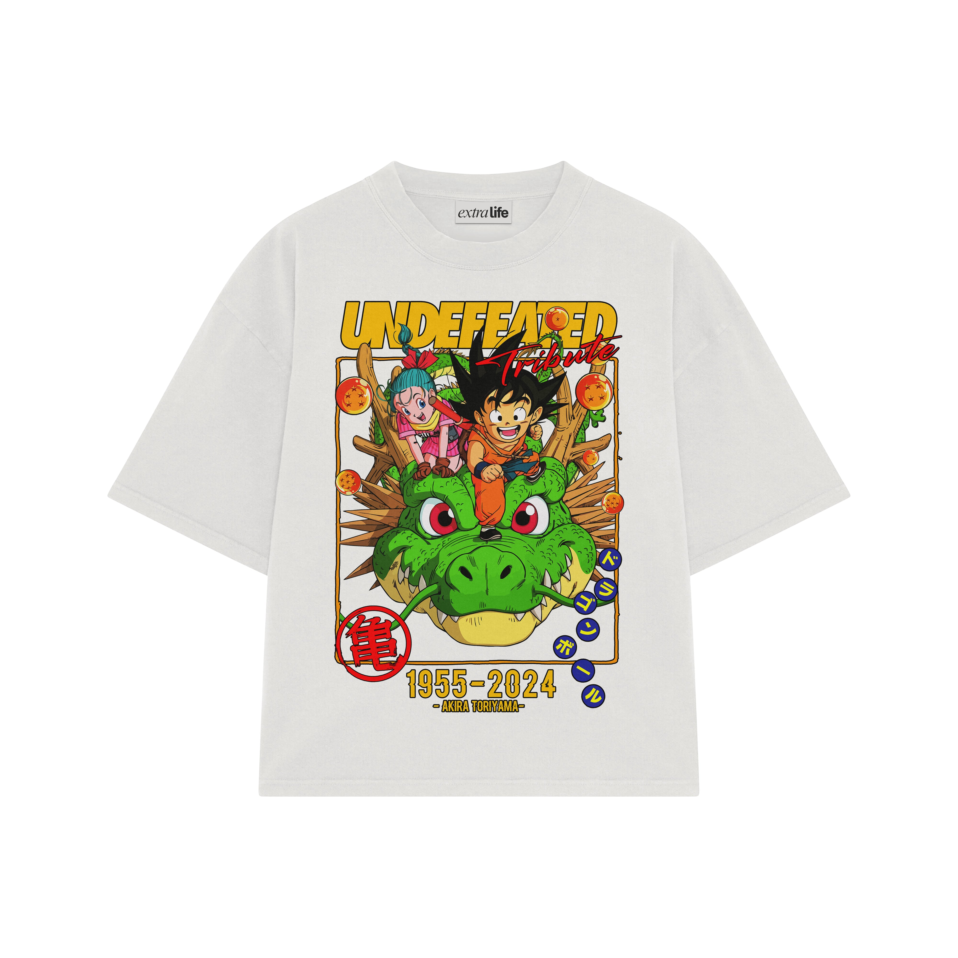 Playera streetwear premium de anime y gaming ExtraLife MX, corte boxy oversized drop shoulder heavyweight en color Deep Black y Off-White, moda urbana mexicana de culto.