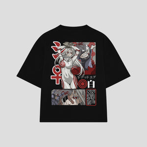Playera streetwear premium de anime y gaming ExtraLife MX, corte boxy oversized drop shoulder heavyweight en color Deep Black y Off-White, moda urbana mexicana de culto.